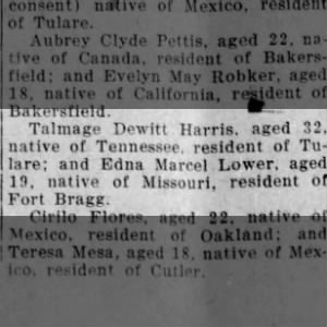 Edna Lower and Talmage Dewitt Harris married.